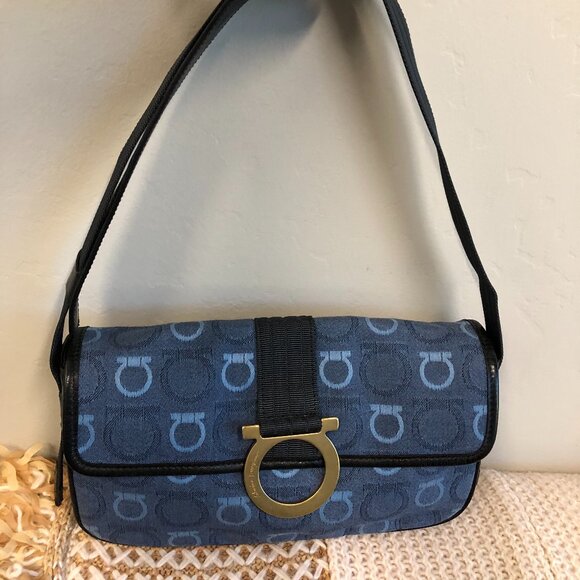 Salvatore Ferragamo Gancini DENIM Canvas Shoulder Bag - Picture 1 of 1